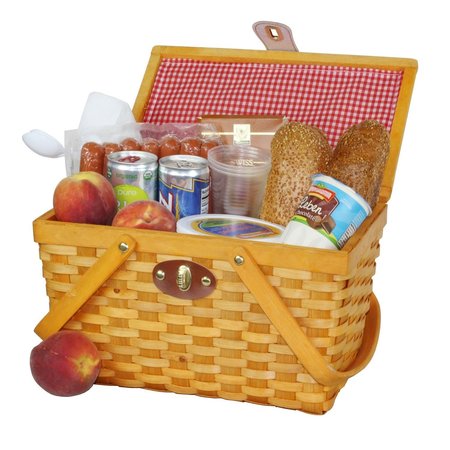 VINTIQUEWISE Picnic Basket Gingham Lined with Folding Handles QI003081